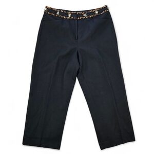 Vintage Y2K Era Stone Beaded Linen Blend Cropped Pants Size 10 Black Dress Pants